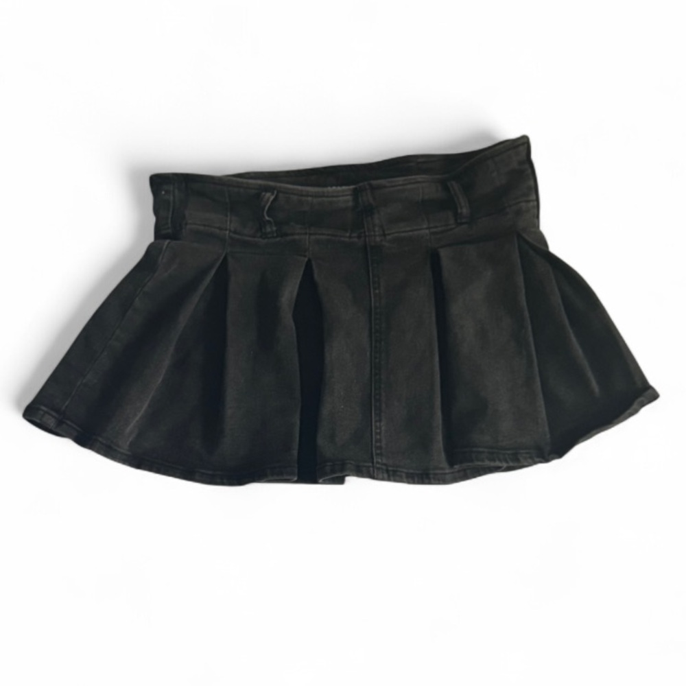 Black Pleated Jean Mini Skirt